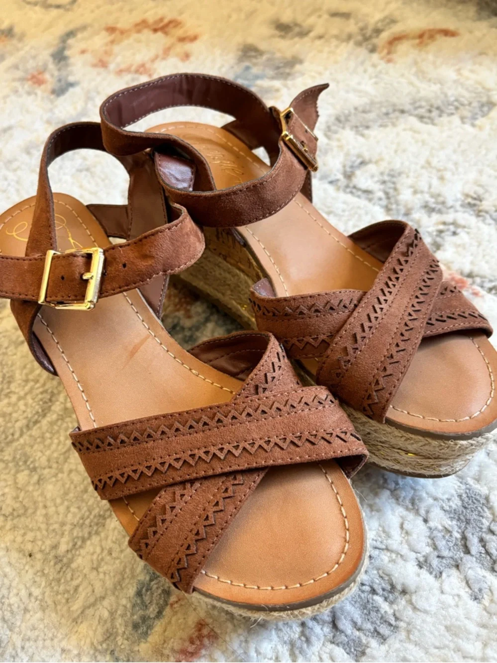 Fergie Brown Suede Espadrille Wedge Sandals - Picture 1 of 4